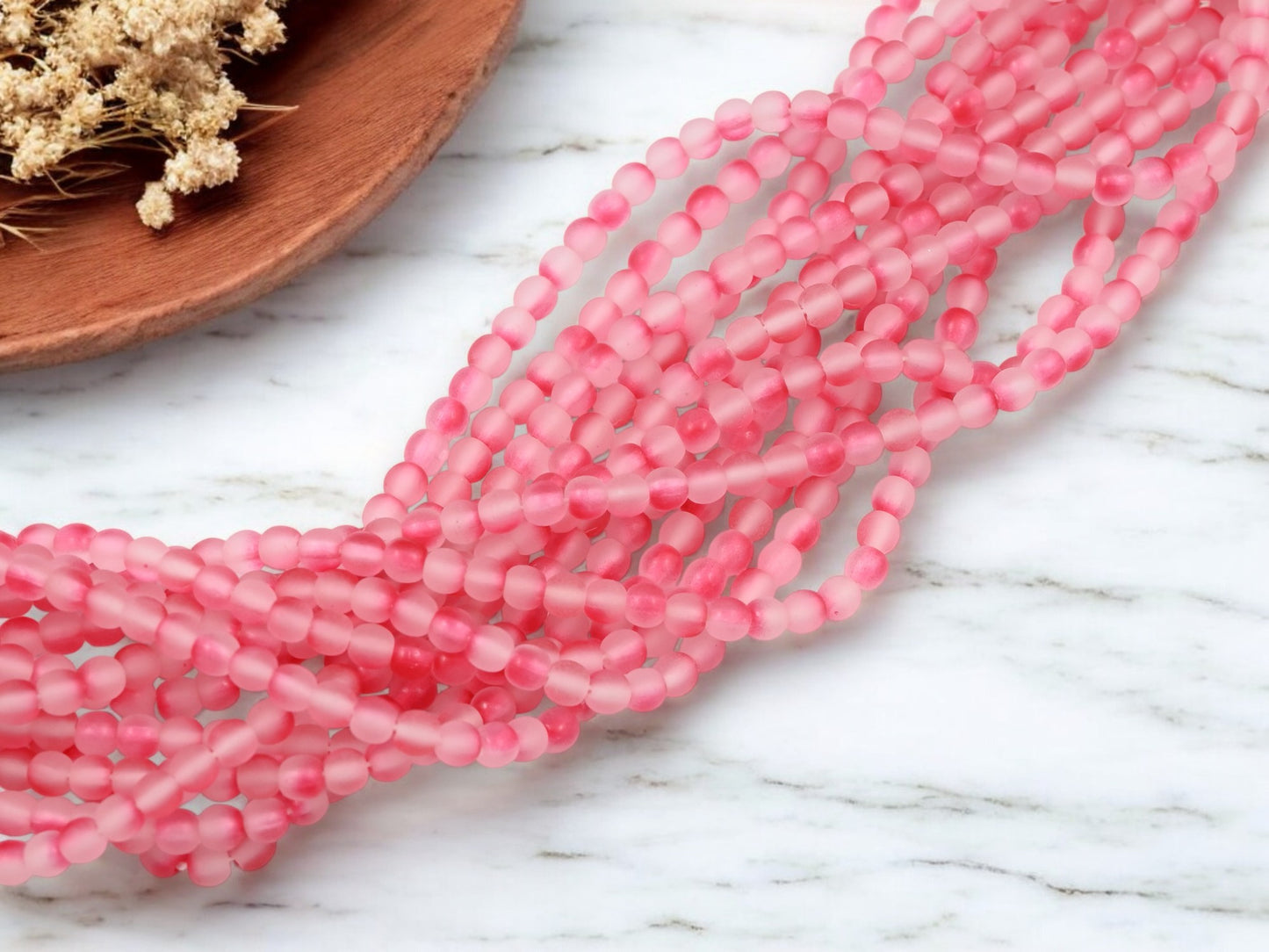 *50* 4mm Frosted Crystal Fuschia Round Druk Beads