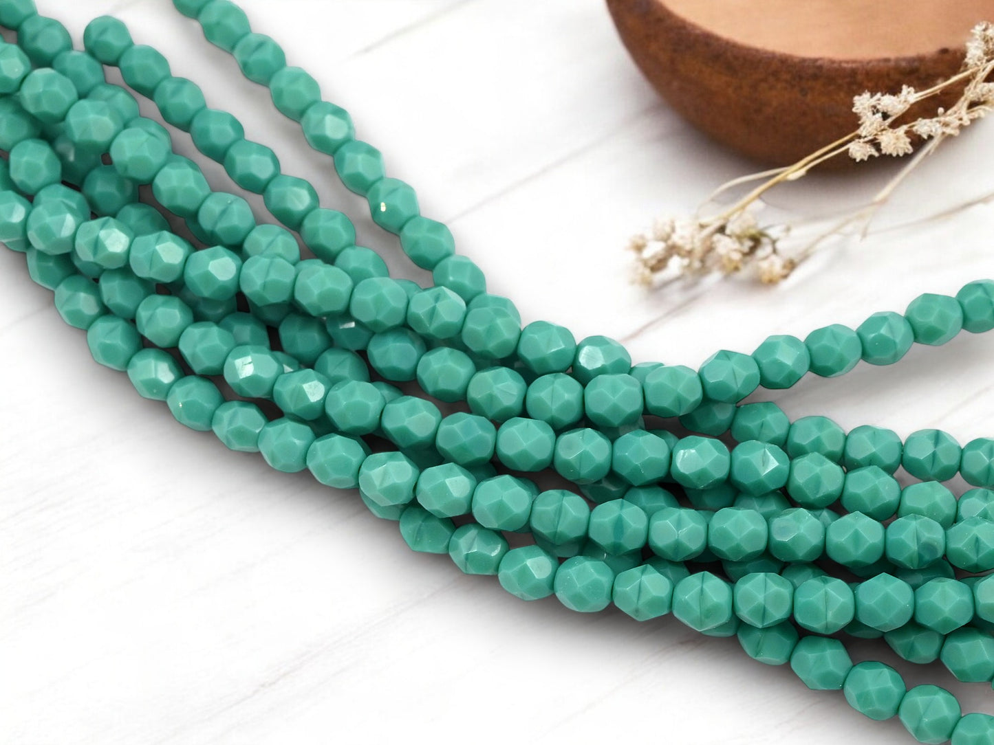 *25* 6mm Opaque Turquoise Fire Polished Round Beads