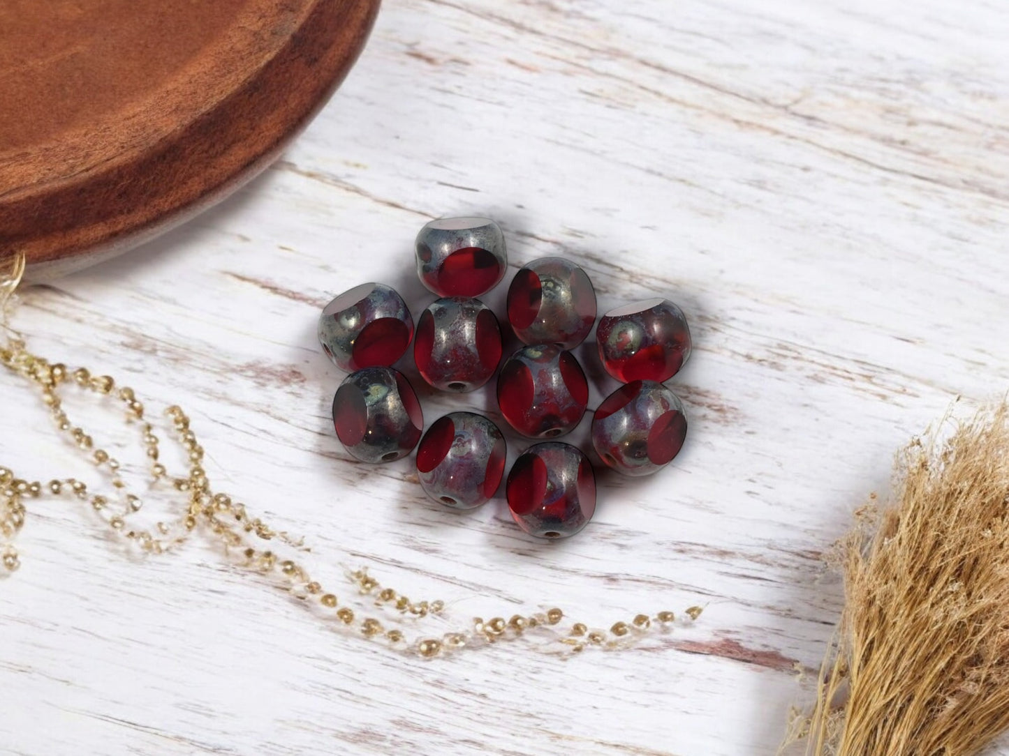 *25* 8mm Fuchsia Picasso 3 Cut Round Beads