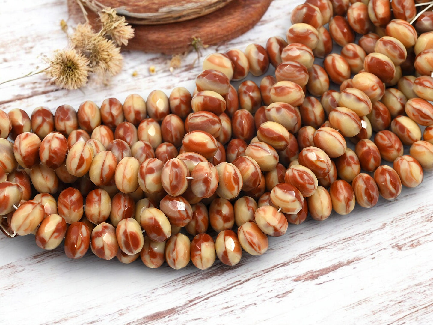 *25* 11x7mm Blended Beige Umber Fire Polished Rondelle Beads