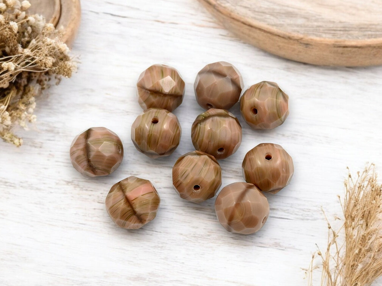 *10* 12mm Mossy Rose Firepolished Round Beads