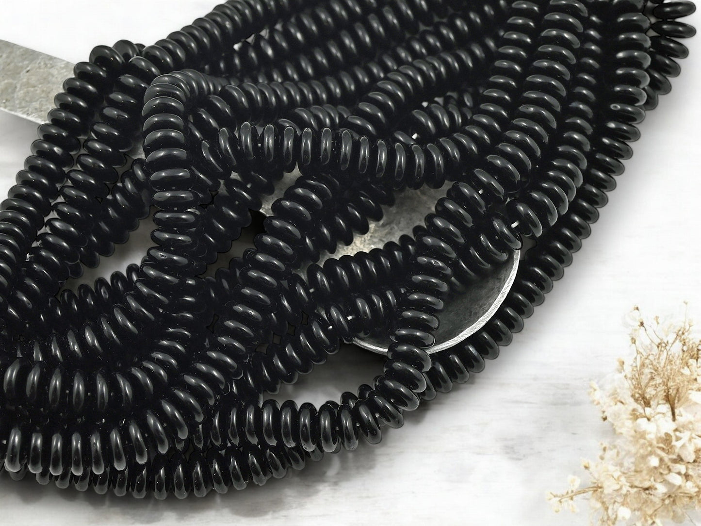 *50* 8x3mm Opaque Jet Black Smooth Rondelle Beads