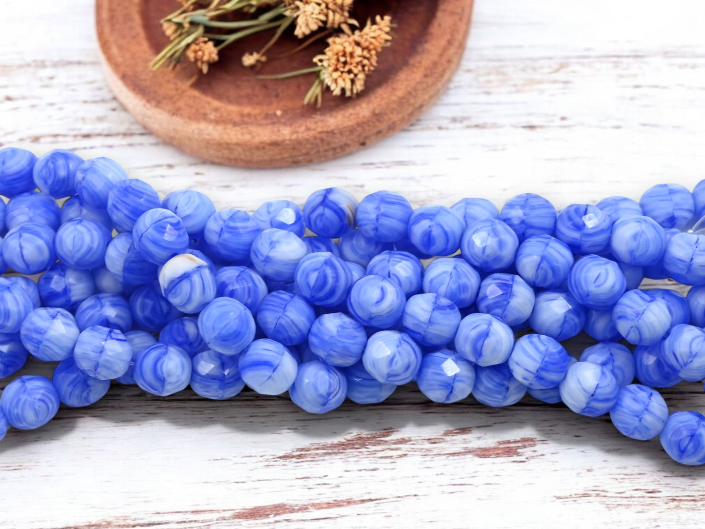 *25* 8mm Blended Blue + White Fire Polished Round Beads