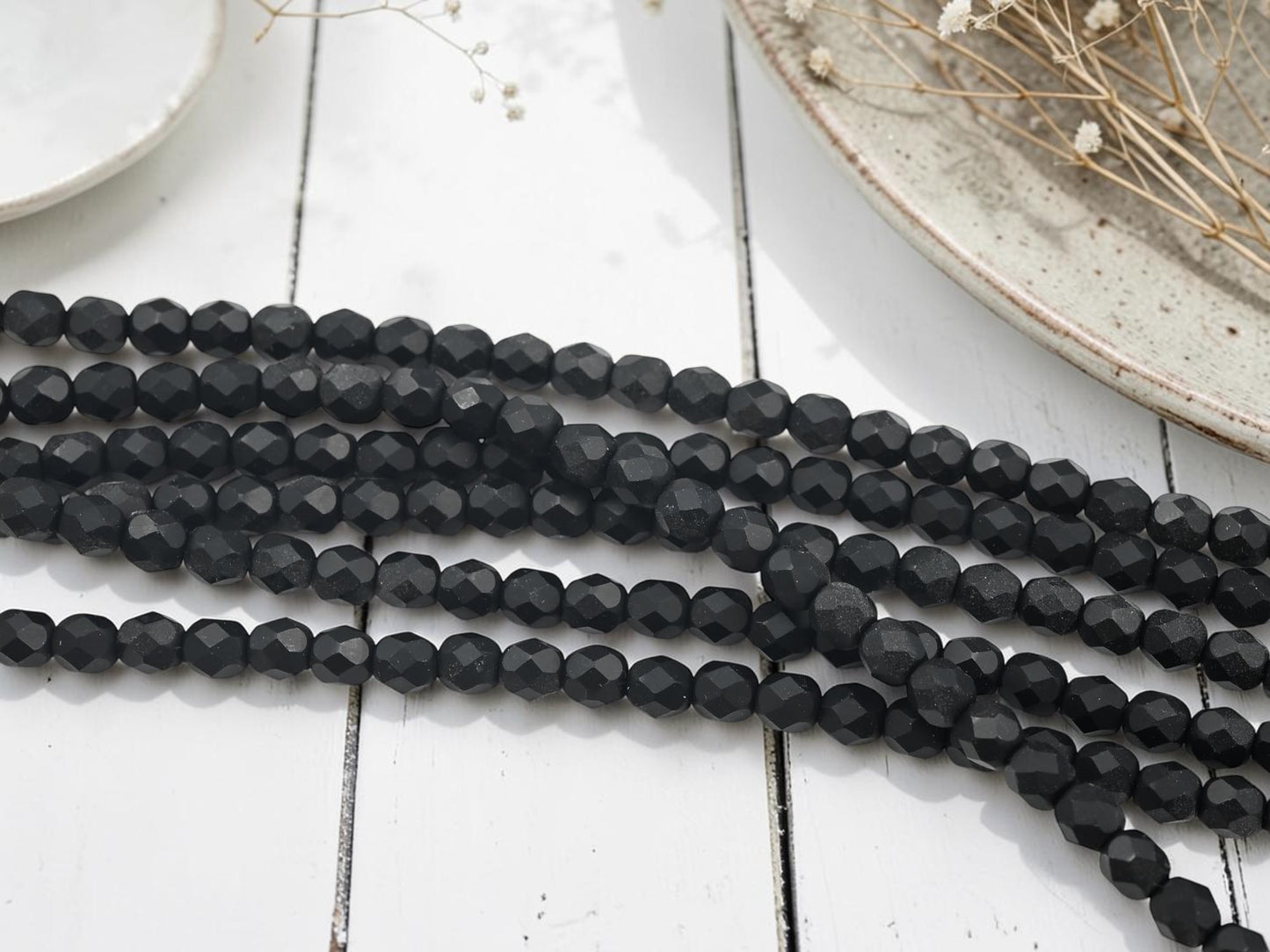 *25* 6mm Matte Jet Black Fire Polished Round Beads