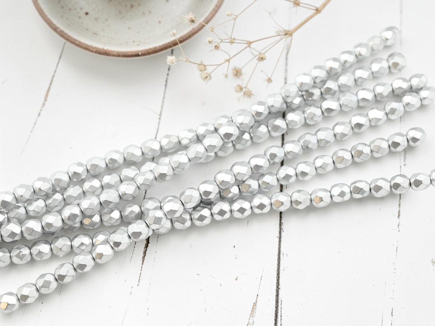 *25* 6mm Matte Silver Fire Polished Round Beads