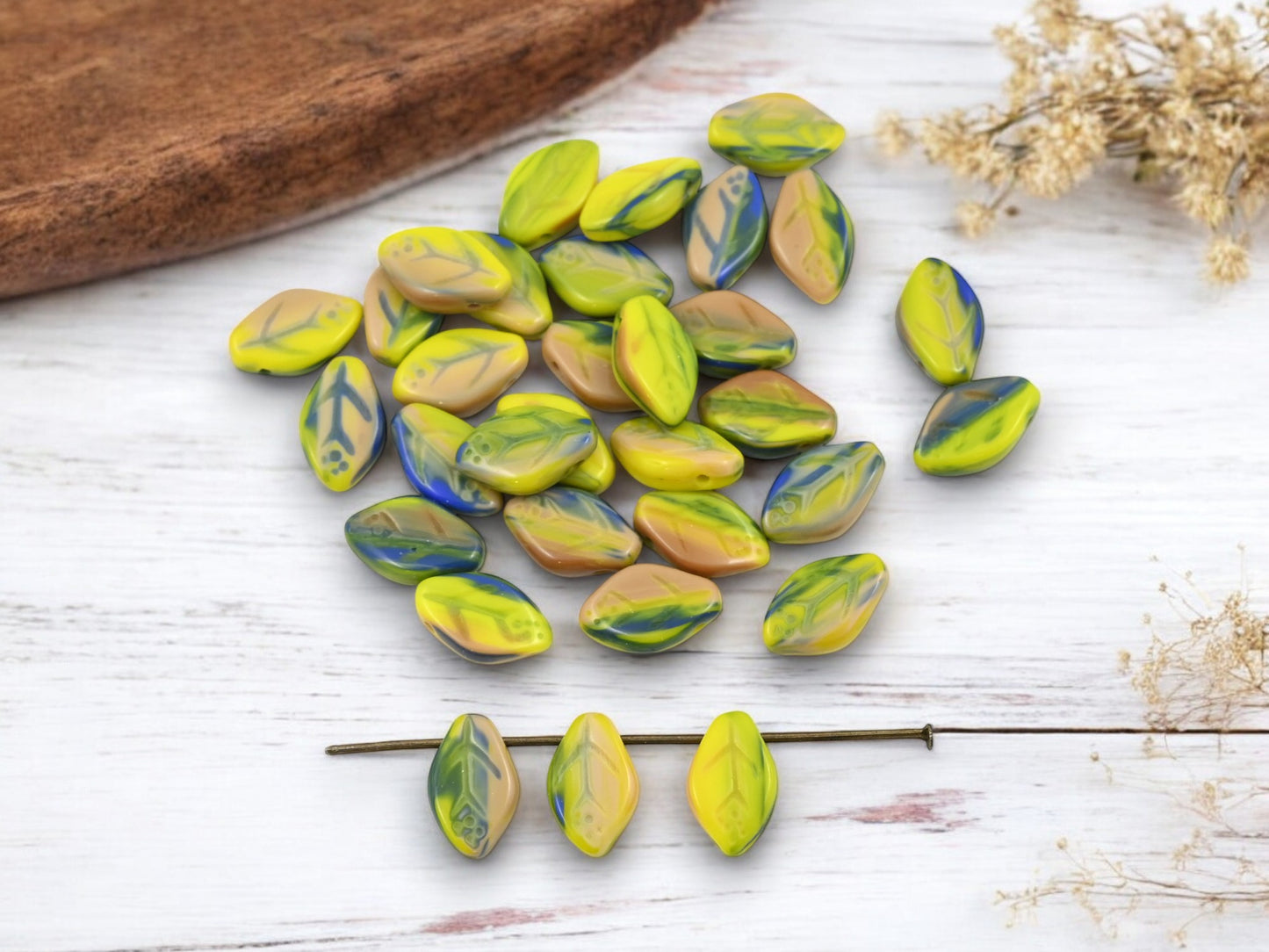 *25* 12x8mm Blended Glass Top Hole Leaf Beads