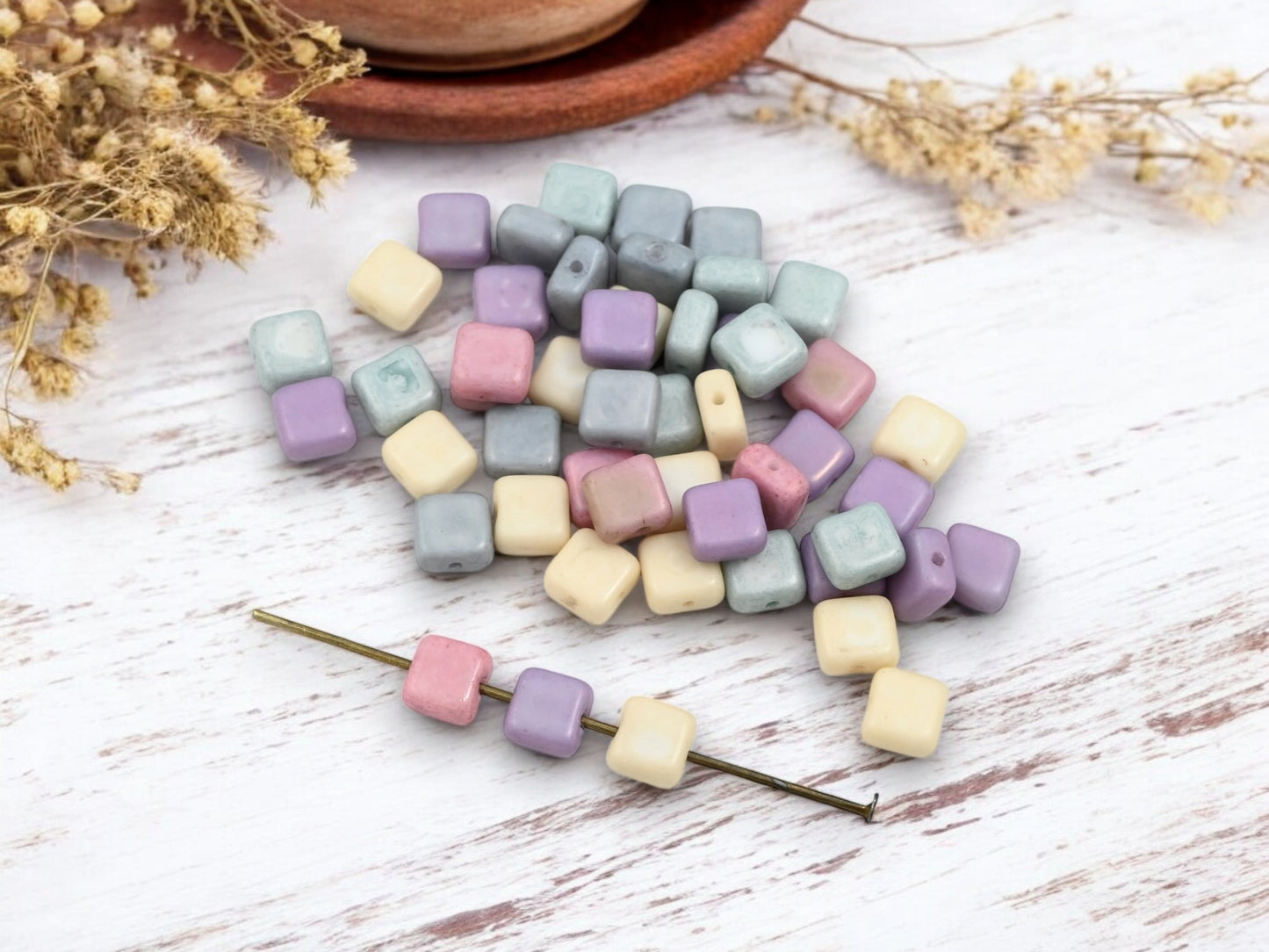 *50* 6mm Mixed Matte Pastel Tile Beads