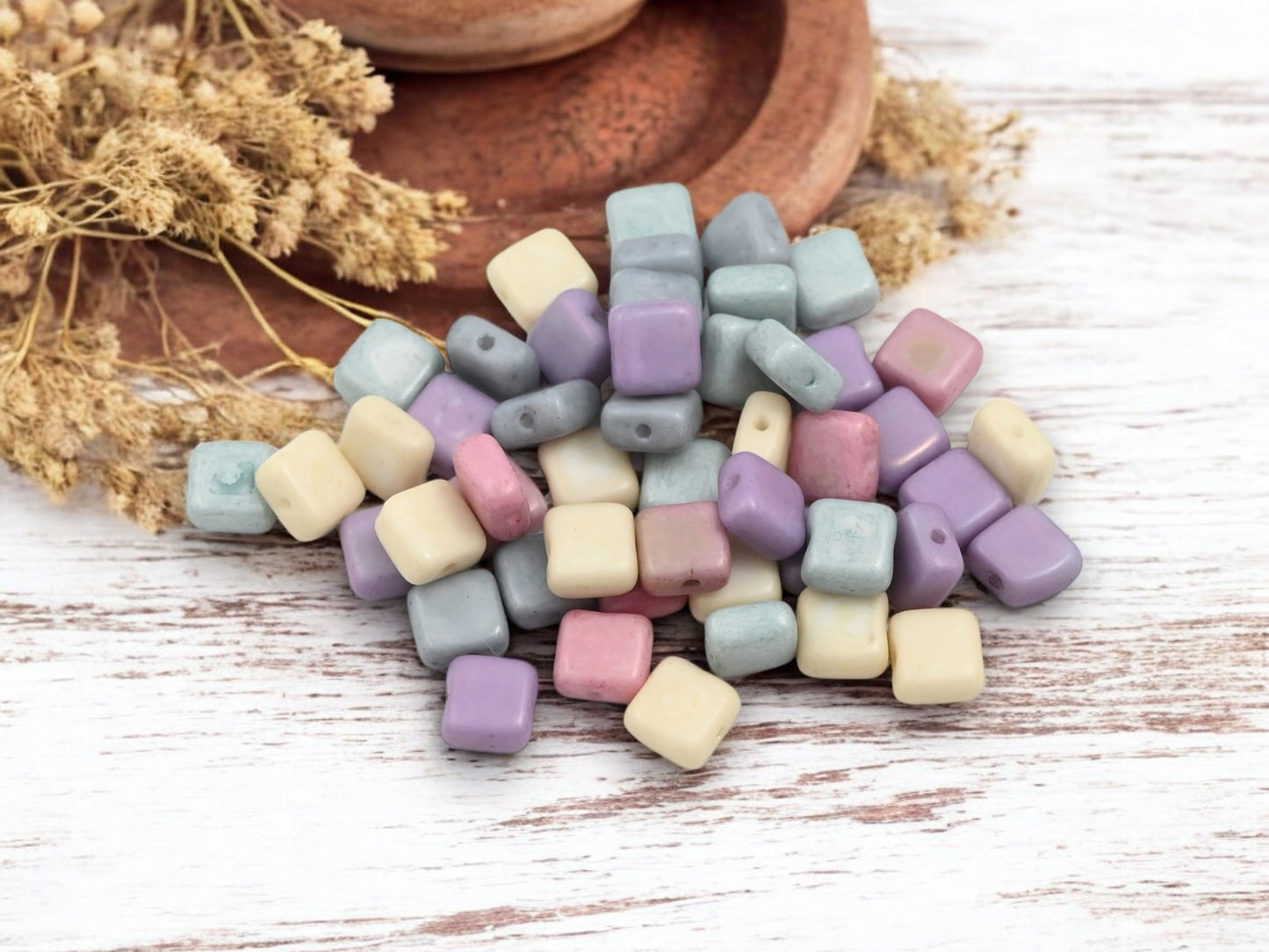 *50* 6mm Mixed Matte Pastel Tile Beads