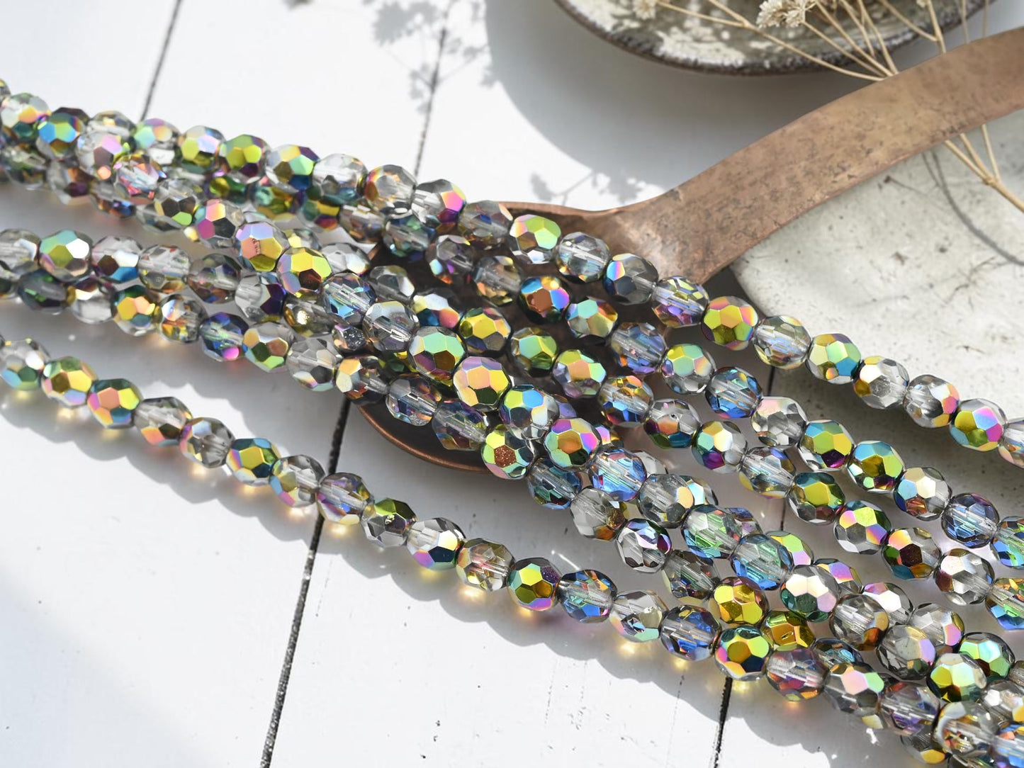 *30* 7mm Crystal Metallic Rainbow Fire Polished Round Beads