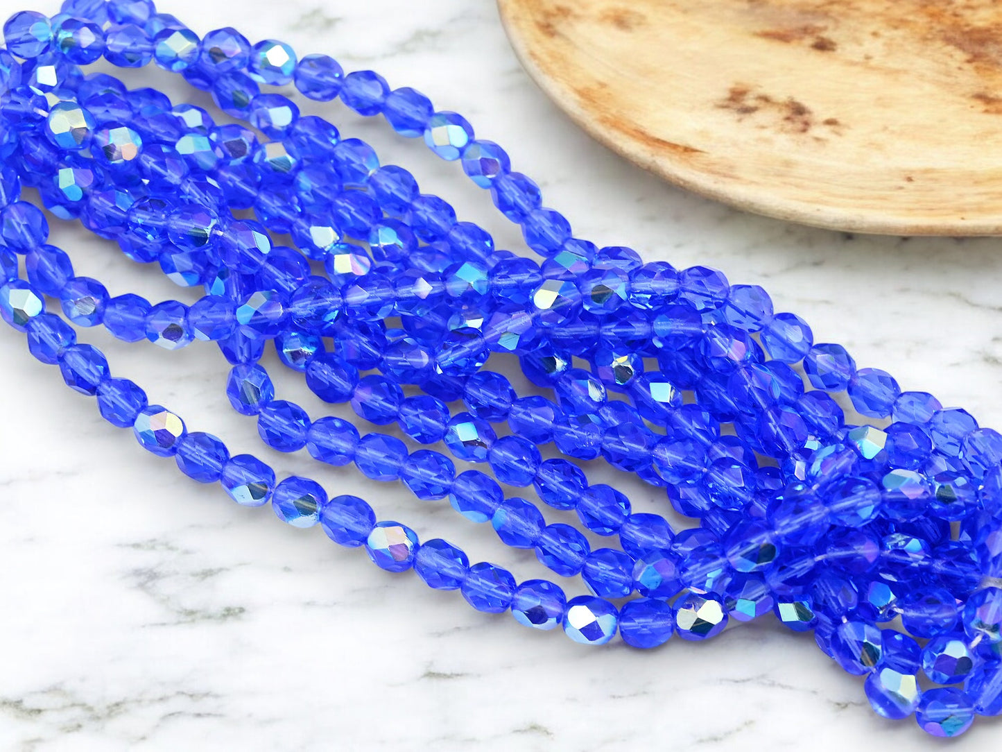 *25* 6mm Sapphire AB Fire Polished Round Beads