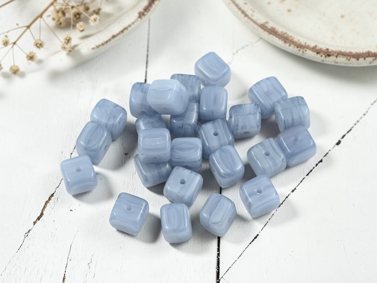 *25* 5x6mm Striped Slate Blue Cube Beads