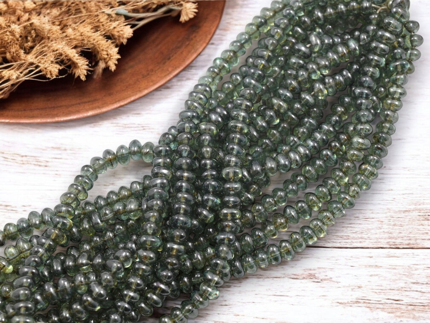 *50* 4x6mm Bottle Green Luster Nugget Spacer Beads