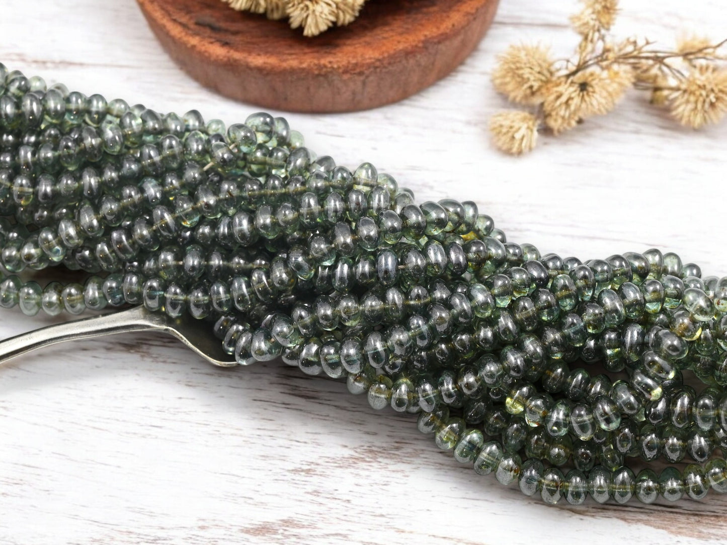 *50* 4x6mm Bottle Green Luster Nugget Spacer Beads