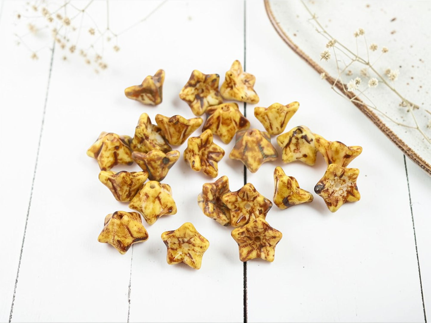*22* 6x9mm Alabaster Yellow Travertine Trumpet Bell Flowers
