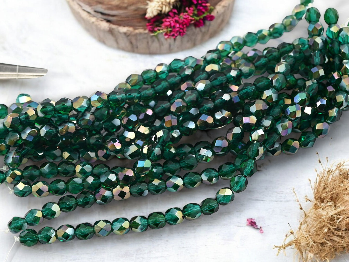 *25* 6mm Veridian Green Celsian Fire Polished Round Beads