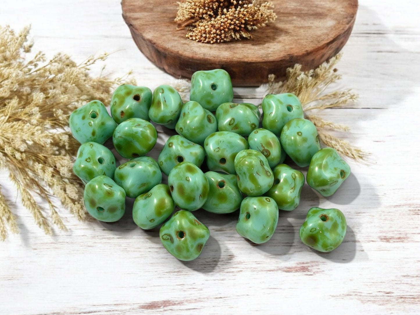 *25* 6x8mm Opaque Turquoise Picasso Nugget Beads