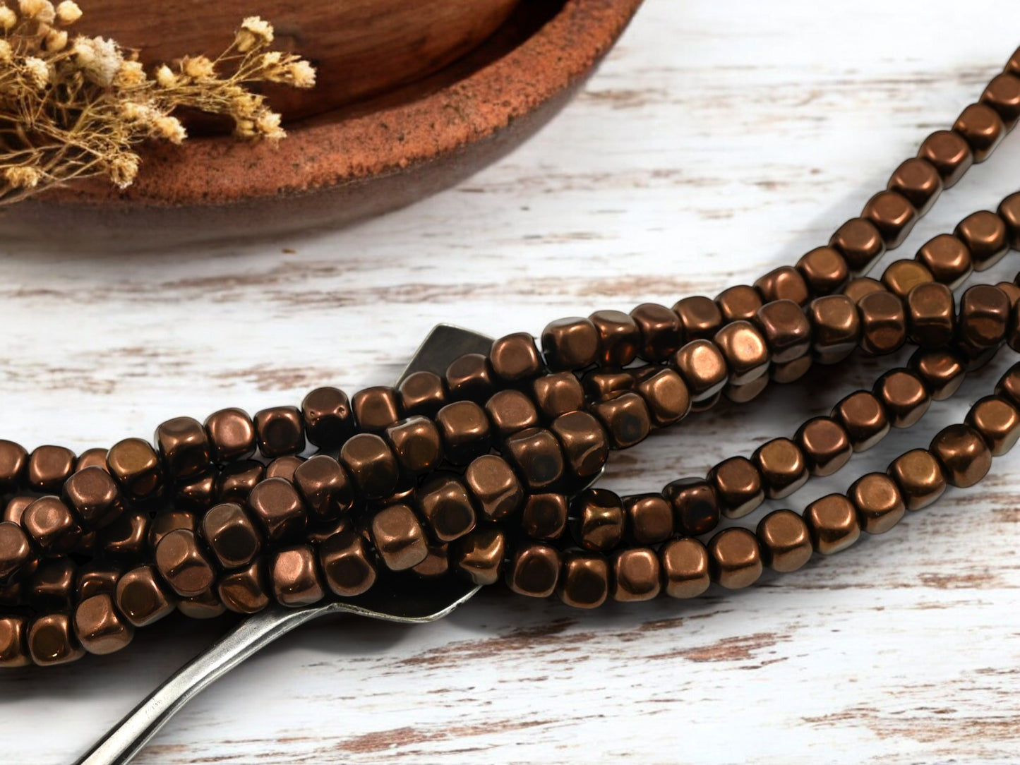 *50* 5mm Dark Bronze Rounded Cube Beads