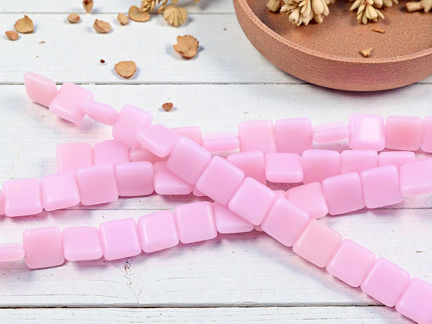 *15* 10mm Pink Opaline Flat Square Beads
