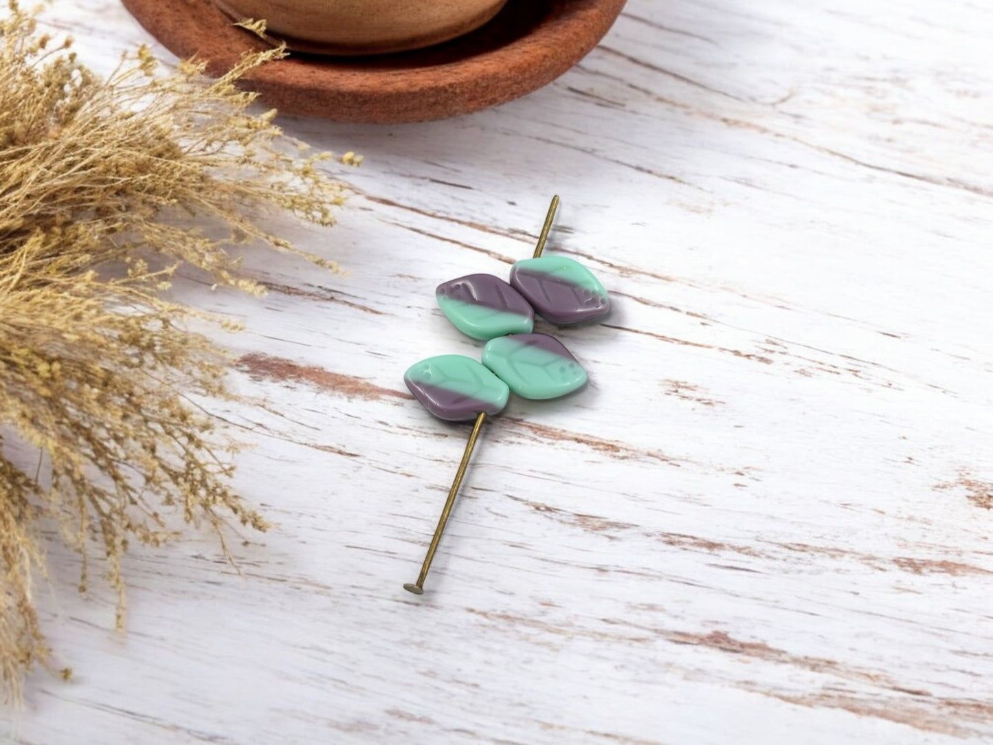 *25* 12x8mm Blended Turquoise Purple Top Drilled Leaf Beads