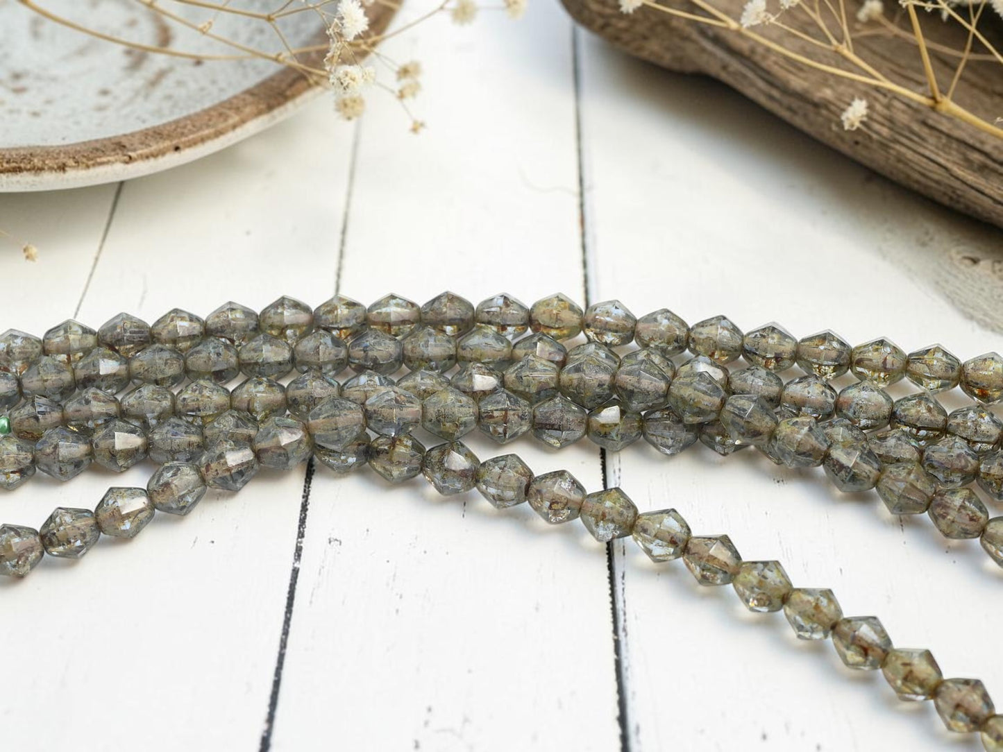 *25* 8mm Rustic Transparent Pale Sapphire Picasso Faceted Bicone Beads