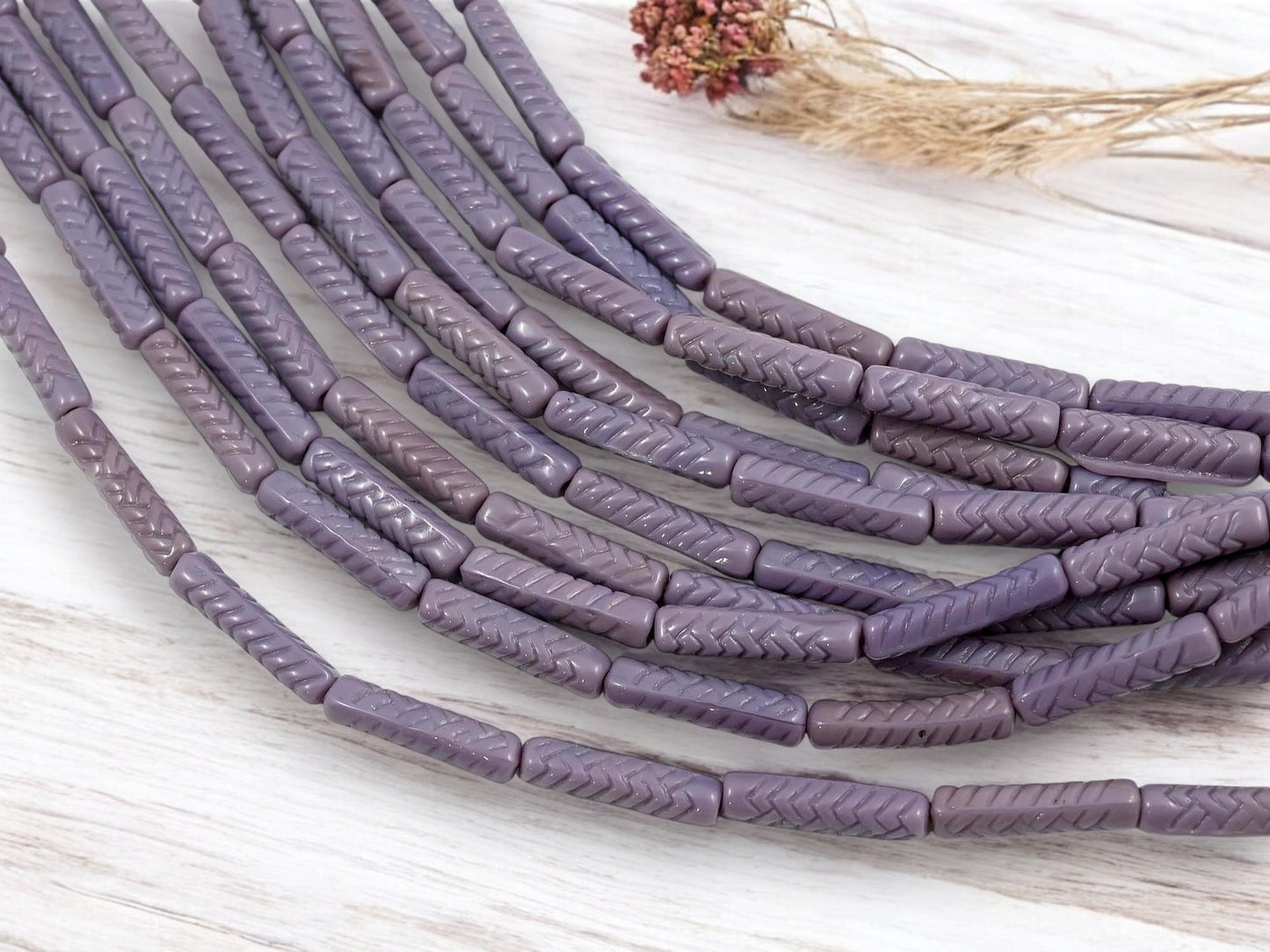 *11* 18x4mm Opaque Lavender Basket Weave Tube Beads