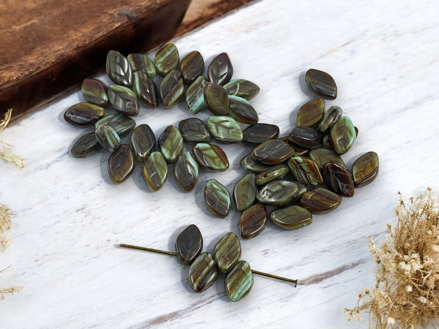 *25* 12x8mm Blended Brown Turquoise Top Drilled Leaf Beads