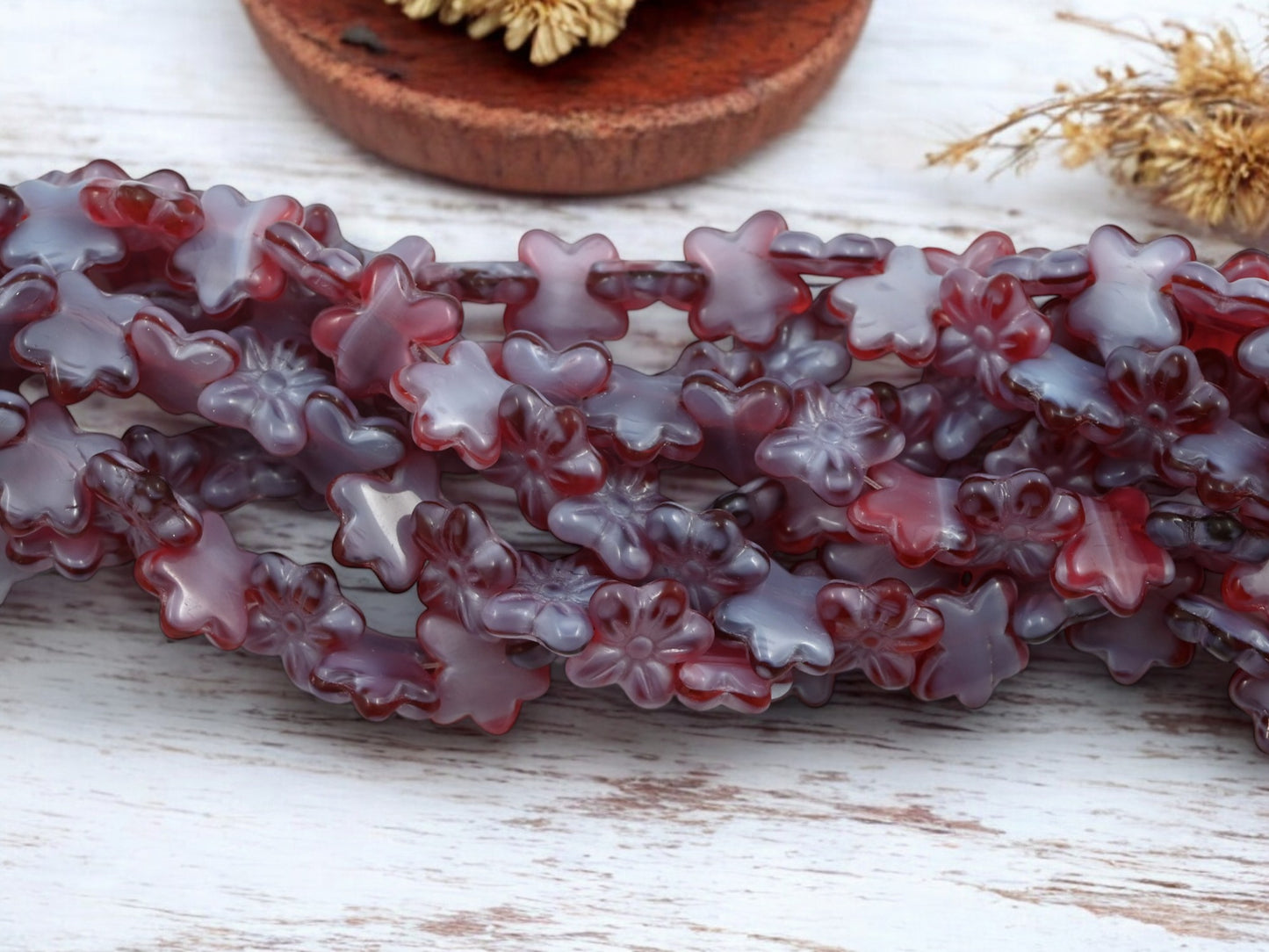 *25* 12mm Blended Periwinkle Fuchsia Flat Flower Beads