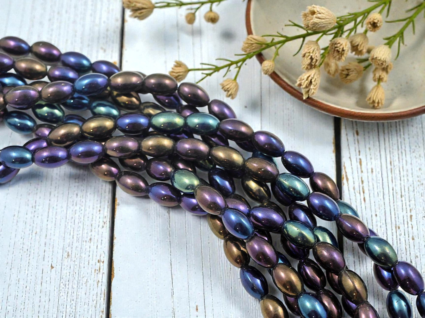 *17* 7x11mm Metallic Purple Iris Oval Rice Beads