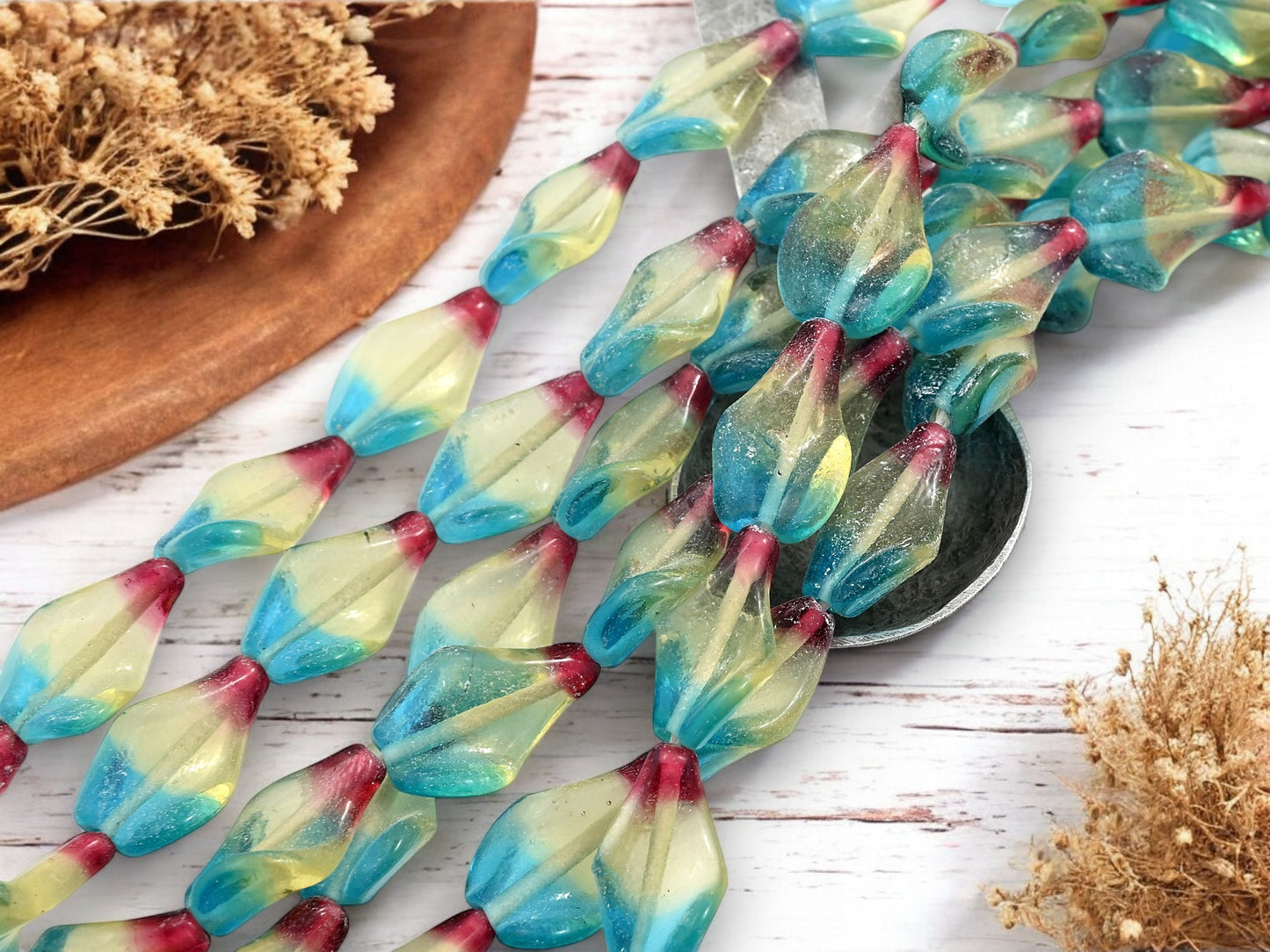 *6* 26x12mm Mixed Glass Czech Glass Lampwork Beads