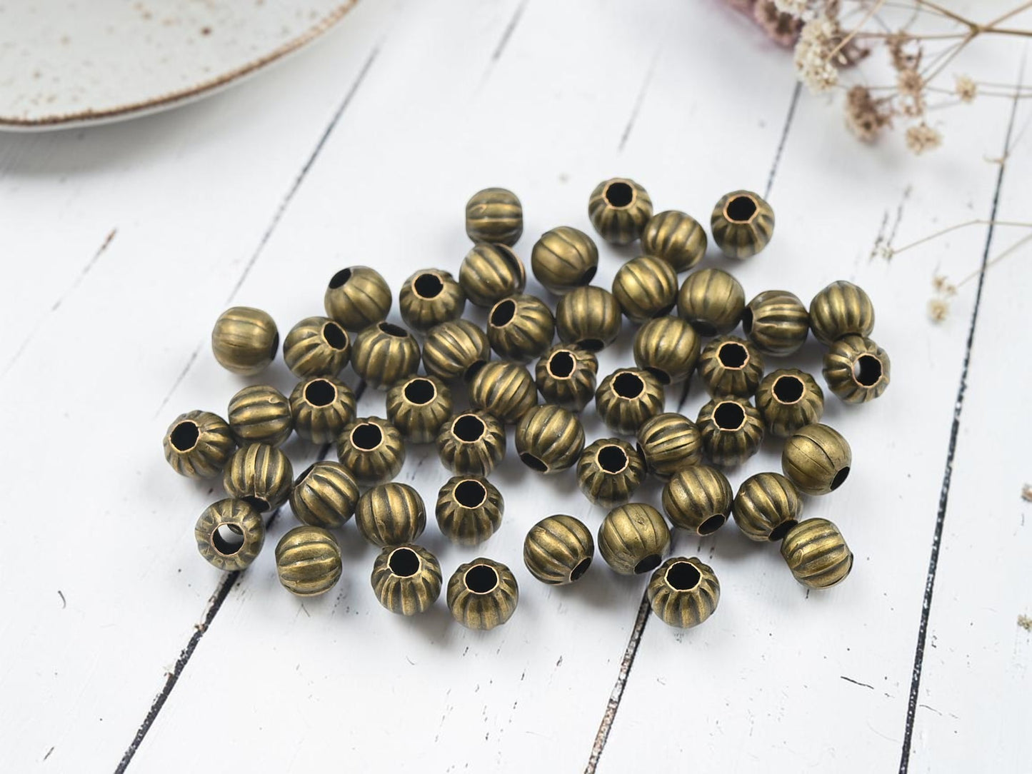 *50* 6mm Antique Bronze Round Melon Spacer Beads