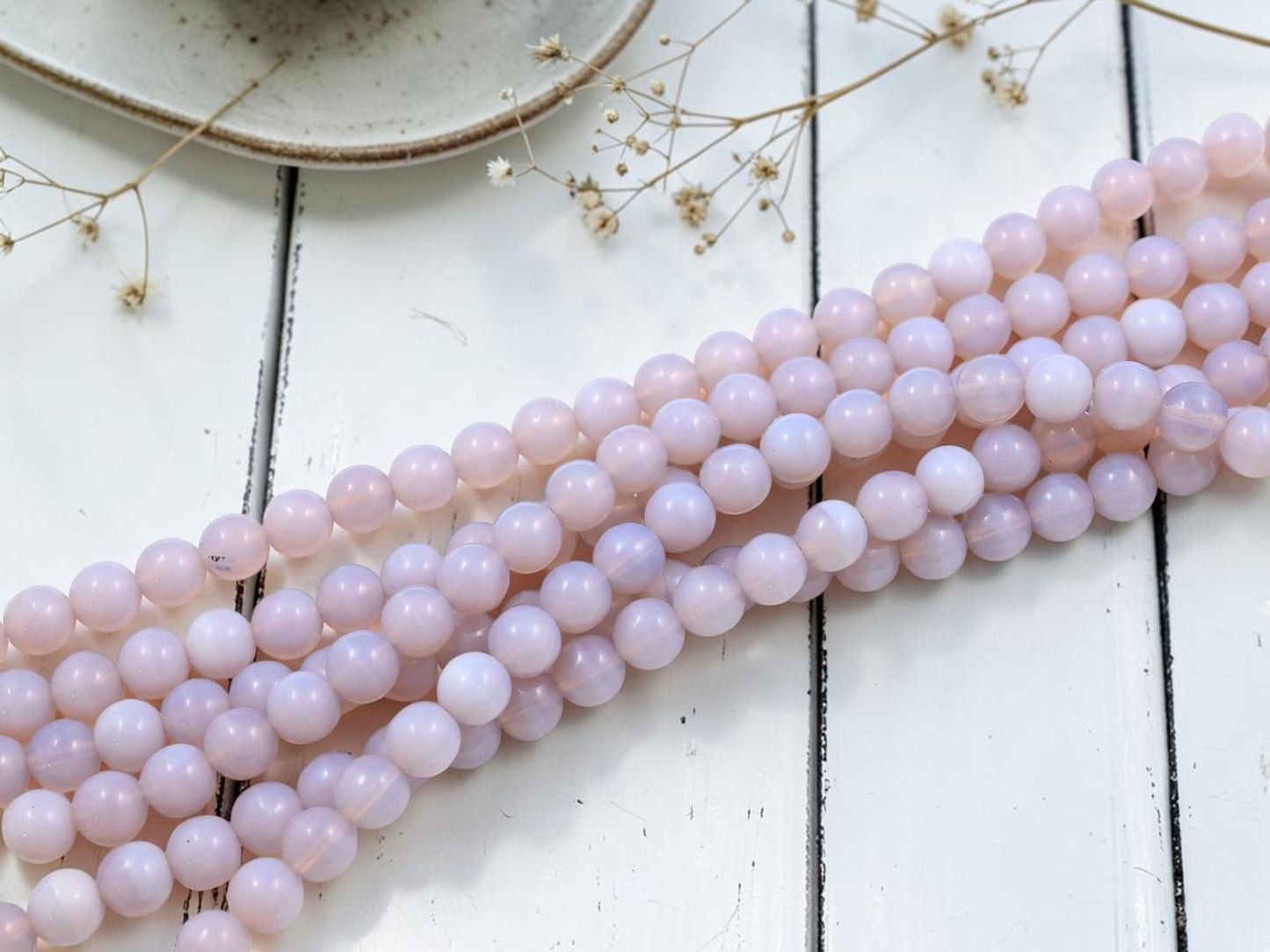 8mm Lavender Opaline Round Druk Beads - 8" Strand
