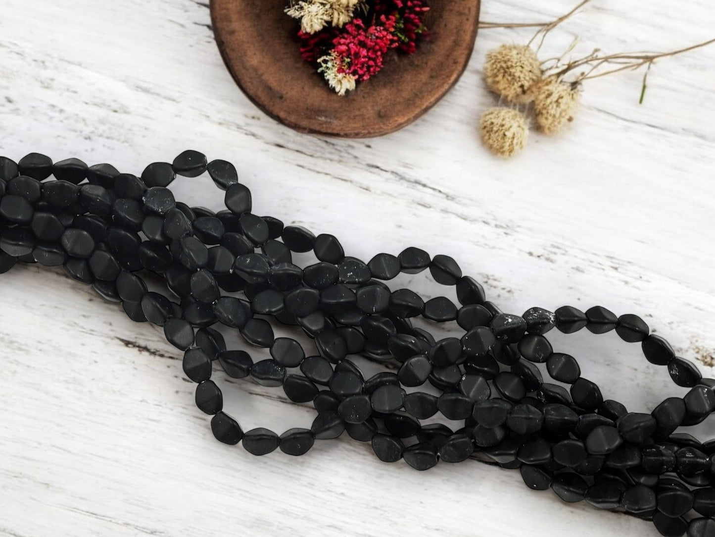 *50* 5x4mm Opaque Matte Jet Black Pinch Beads