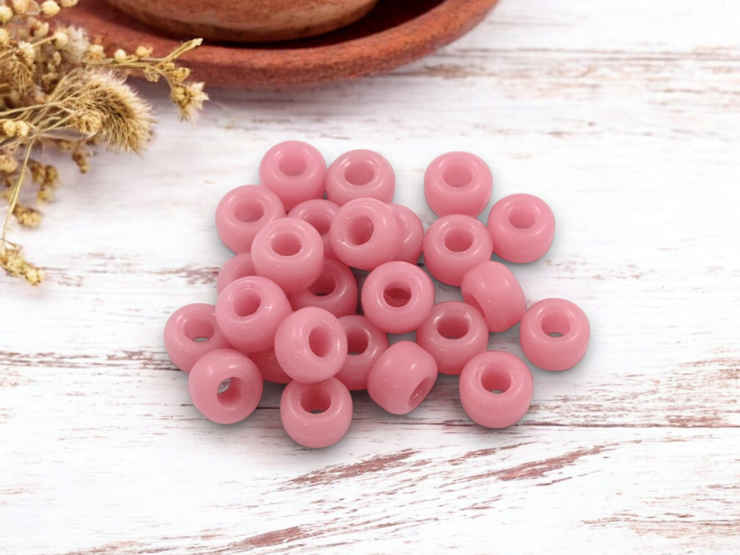 *25* 6x9mm Vintage Pink Large Hole Pony Beads