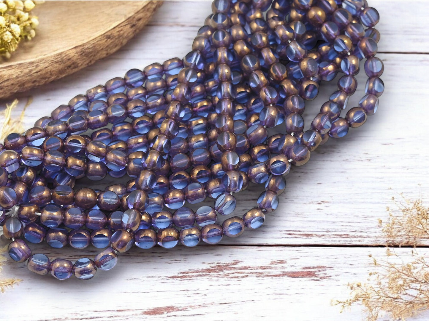 *25* 6mm Bronze Washed Sapphire 3 Sided Round Beads