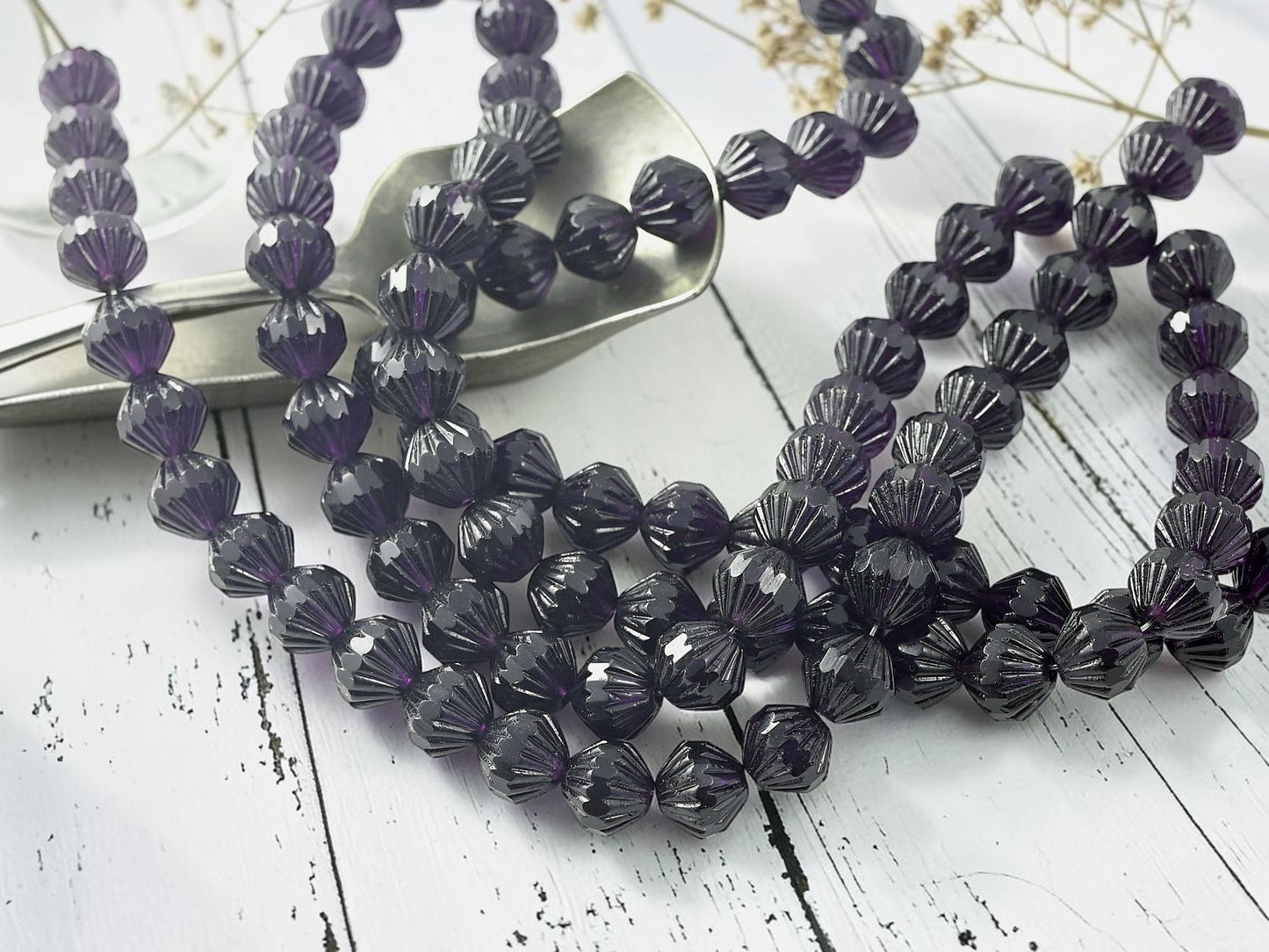 *25* 9mm Tanzanite Fire Polished Fluted Bicone Beads