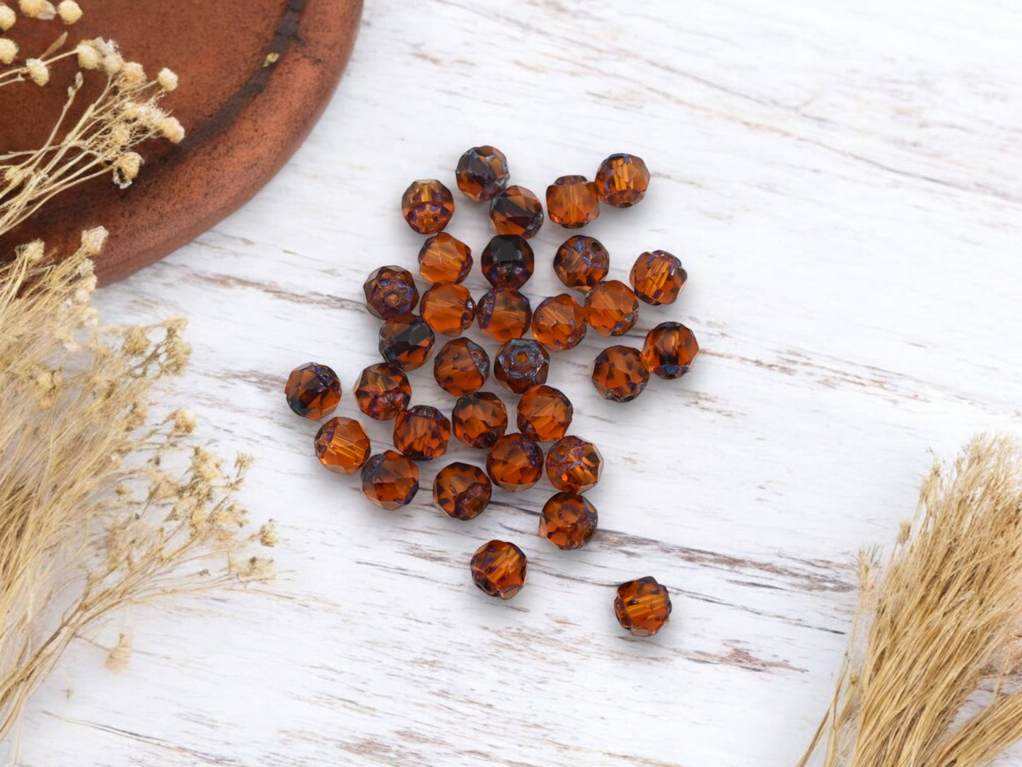 *50* 6mm Root Beer Topaz Picasso Fire Polished Renaissance Cathedral Beads