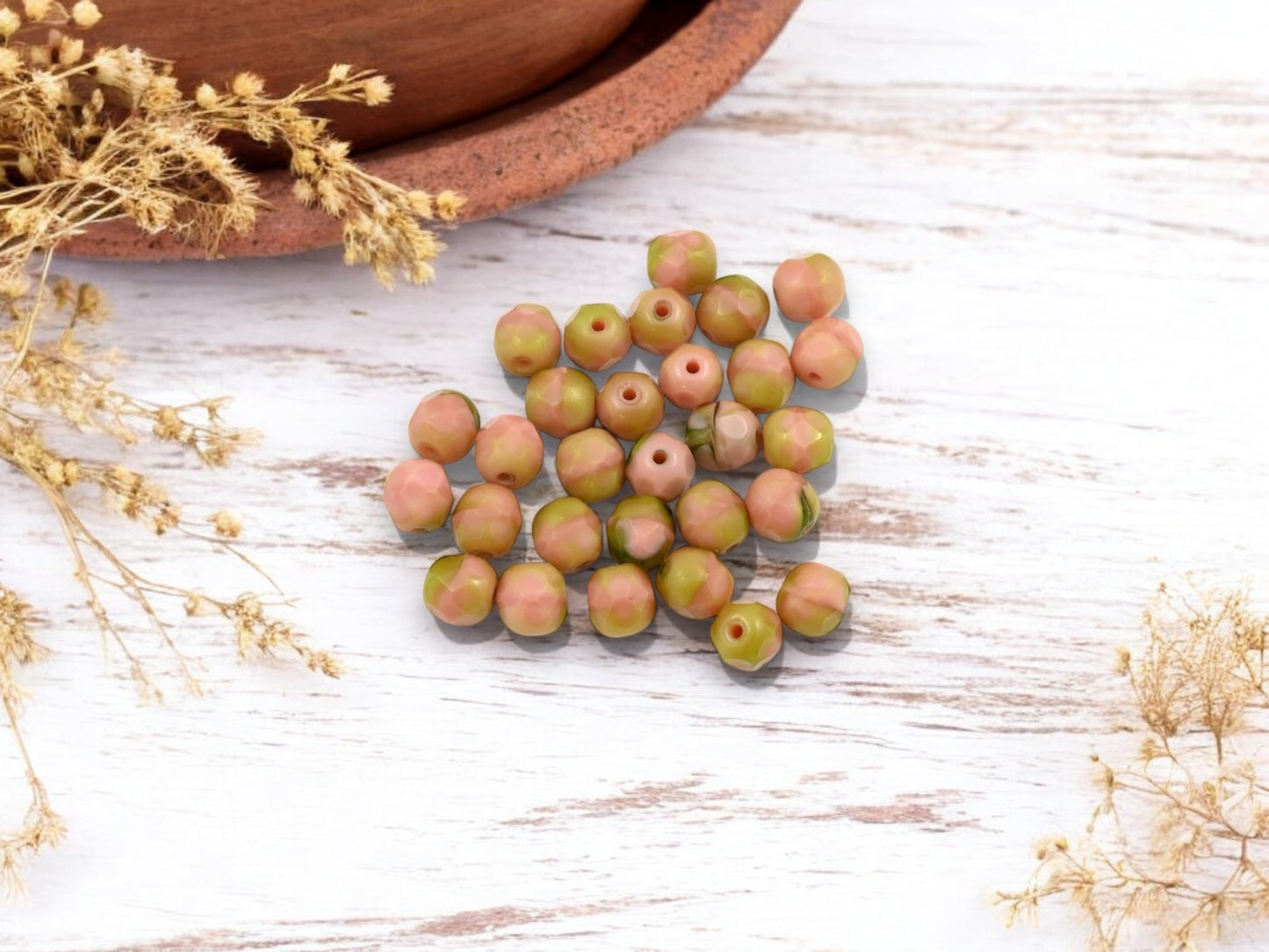 *50* 6mm Blended Mossy Pink Fire Polished Round Beads