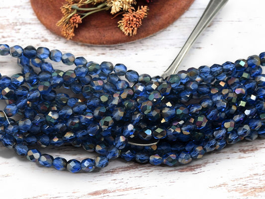 *25* 6mm Sapphire Celsian Fire Polished Round Beads