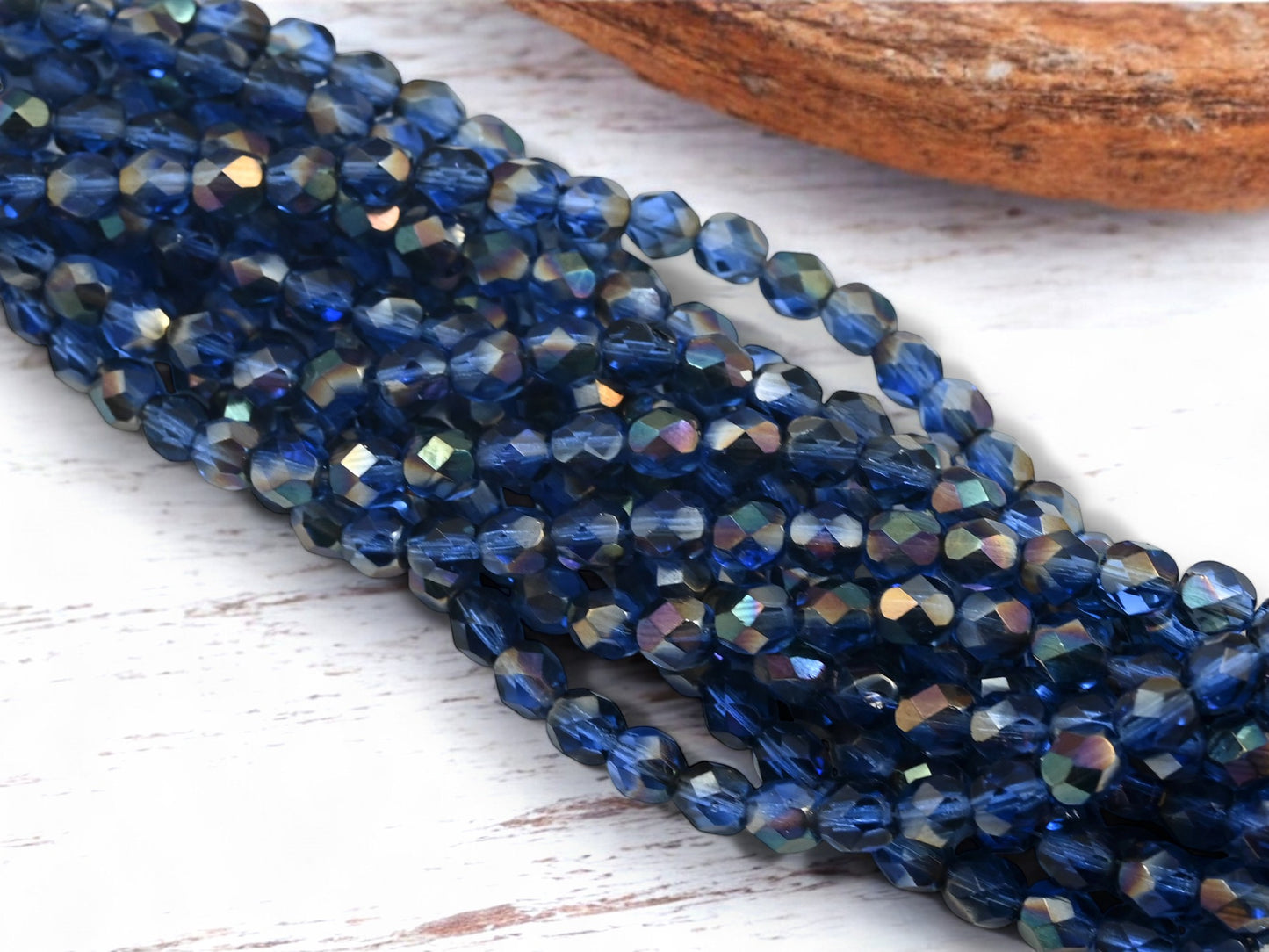 *25* 6mm Sapphire Celsian Fire Polished Round Beads