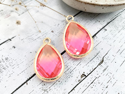 *2* 23x15mm Gold Plated Brass Faceted Teardrop Charms (2 Tone)