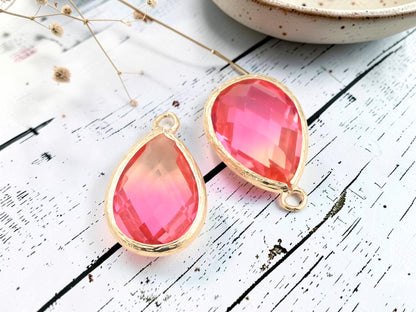*2* 23x15mm Gold Plated Brass Faceted Teardrop Charms (2 Tone)
