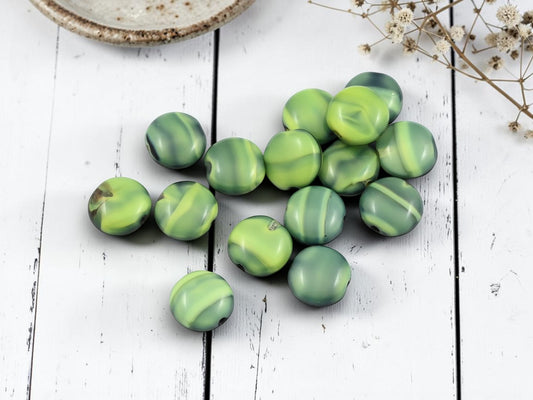 *15* 10mm Green Givre Lentil Coin Beads