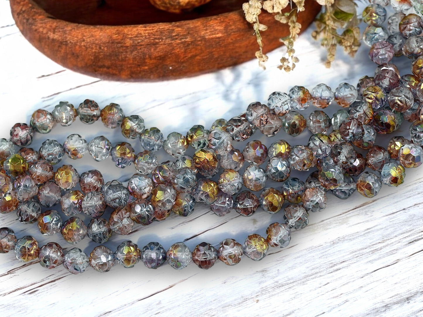 *25* 8mm Amethyst Blue Crystal Luster Rosebud Fire Polished Beads
