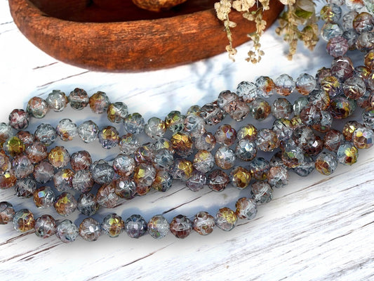 *25* 8mm Amethyst Blue Crystal Luster Rosebud Fire Polished Beads