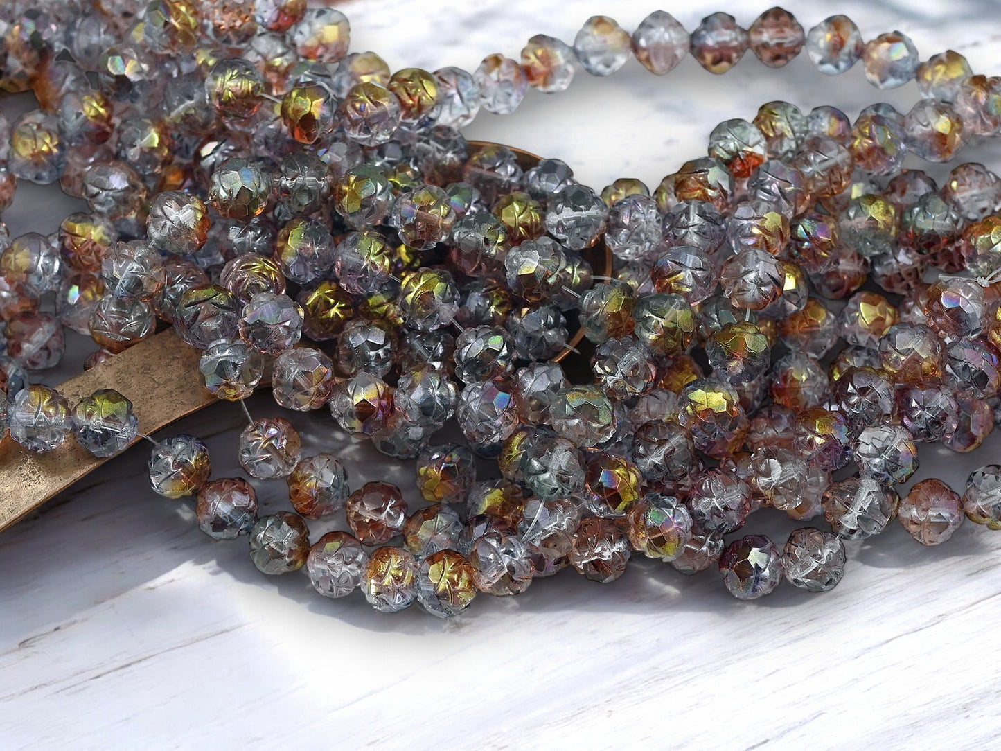 *25* 8mm Amethyst Blue Crystal Luster Rosebud Fire Polished Beads