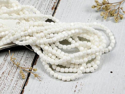 *100* 4mm Opaque White Luster Cube Beads