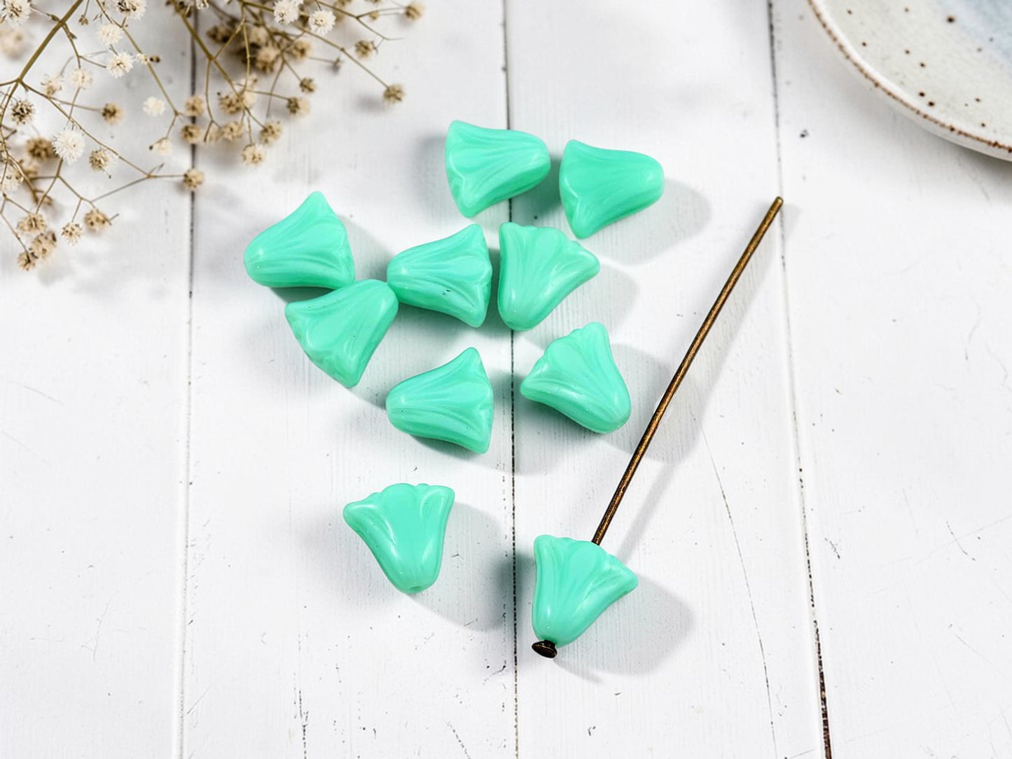 *10* 9x10mm Mint Turquoise Lily Flower Beads