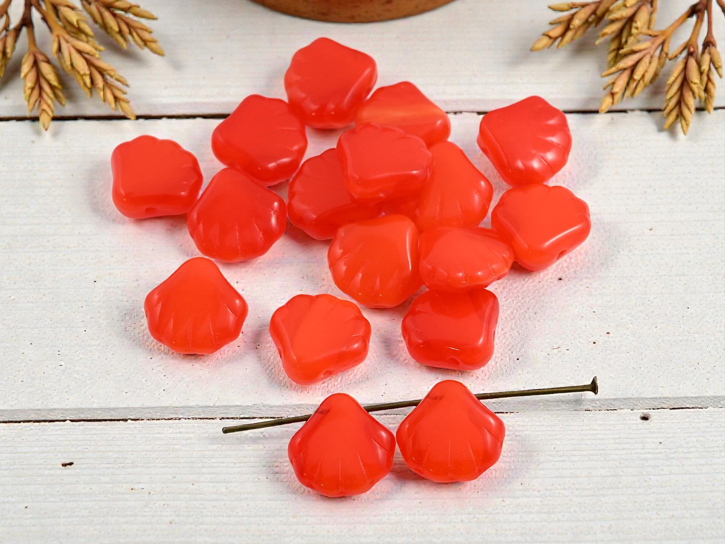 *15* 14mm Orange Hyacinth Opaline Top Drilled Shell Beads