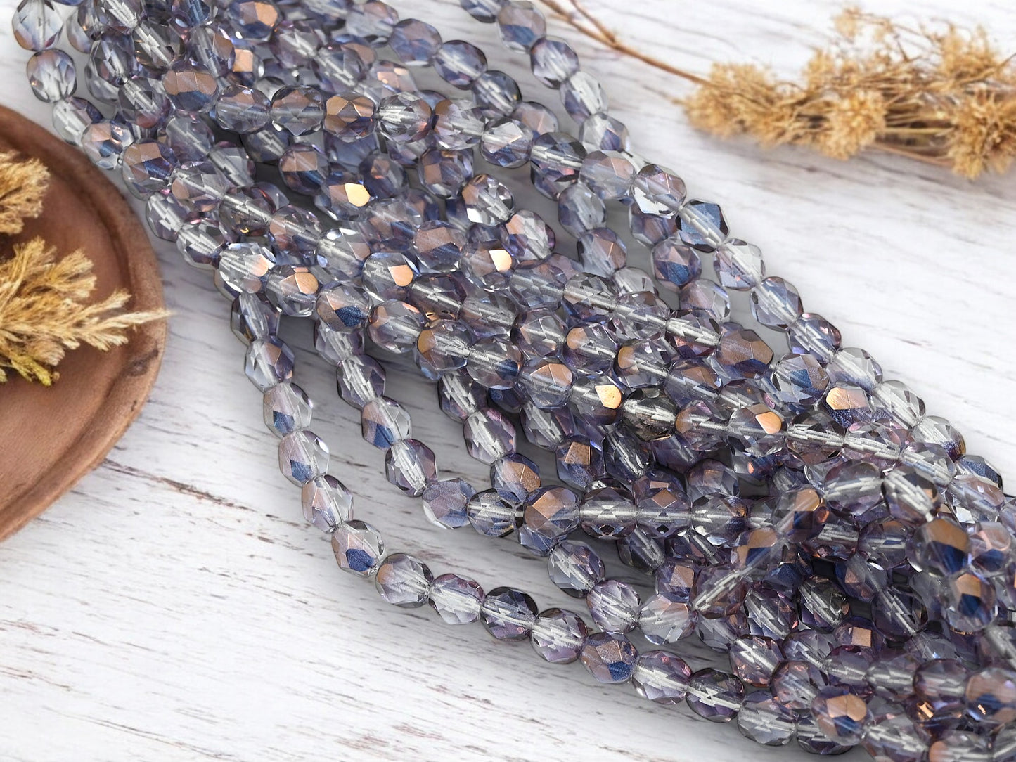 *25* 6mm Amethyst Copper Luster Fire Polished Round Beads