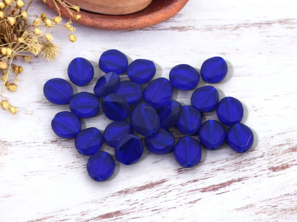 *25* 9x8mm Cobalt Blue Table Cut Diamond Oval Beads